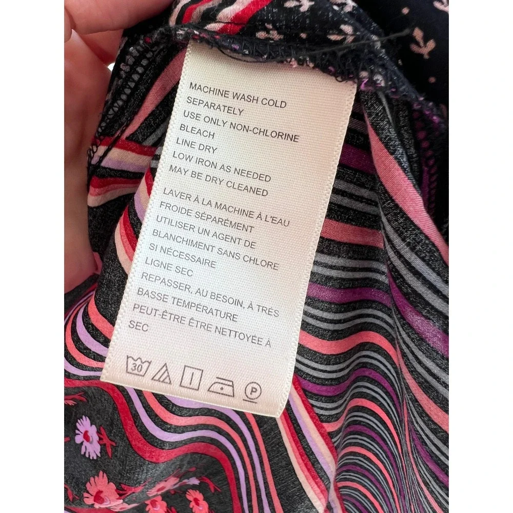 Free People Hazel Buttondown Black Combo Floral Stripe‎ Blouse XS Boho Top